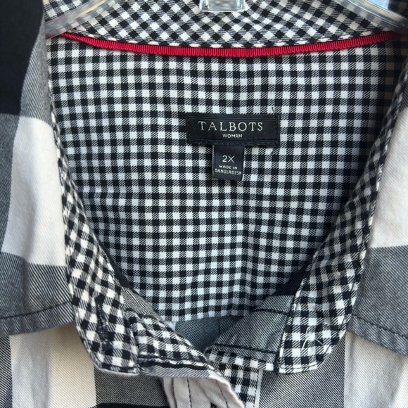 Talbots Black Buffalo Check Flannel Button Front Top Size 2X - Picture 2 of 7